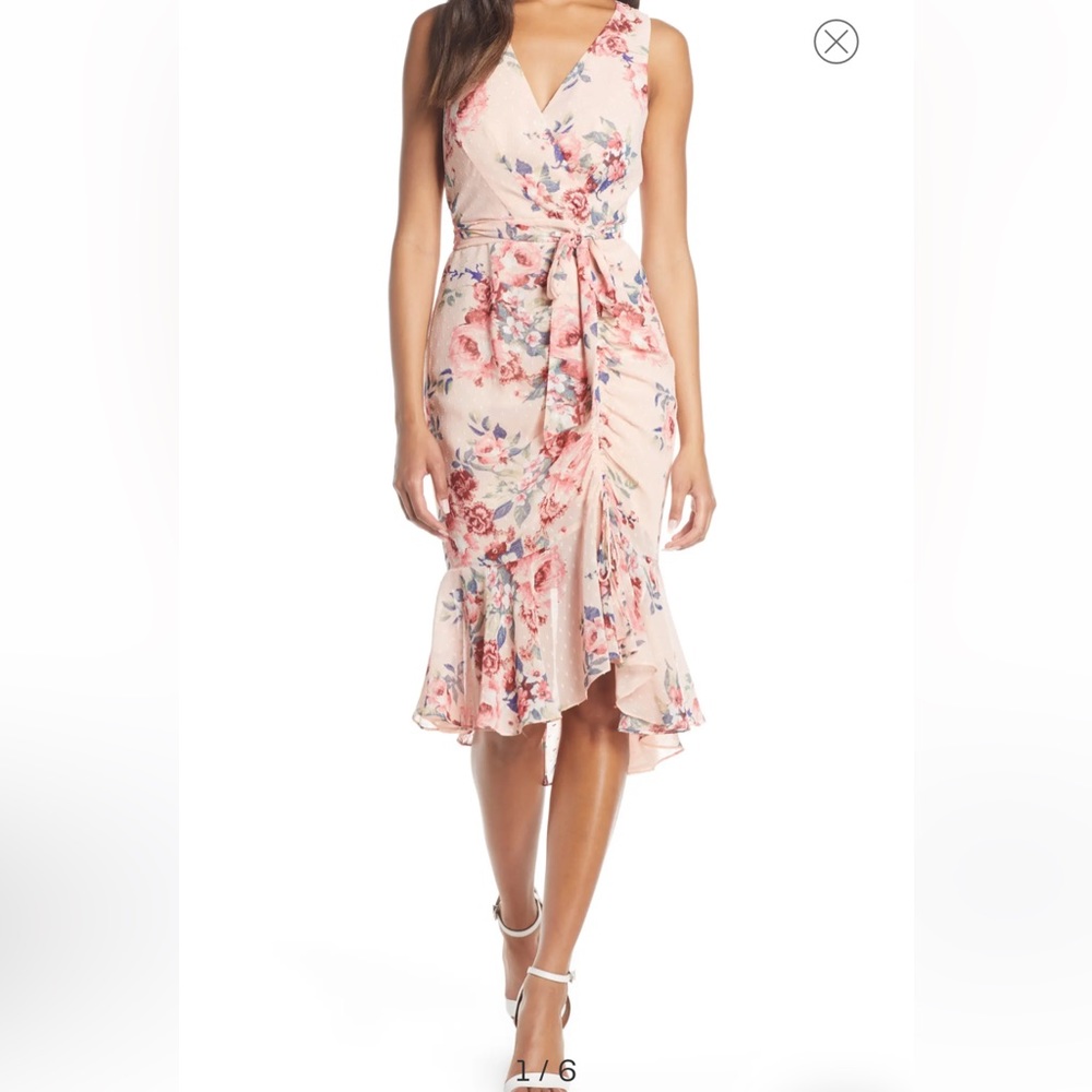 Eliza J floral ruffle chiffon faux wrap dress - Picture 2 of 9